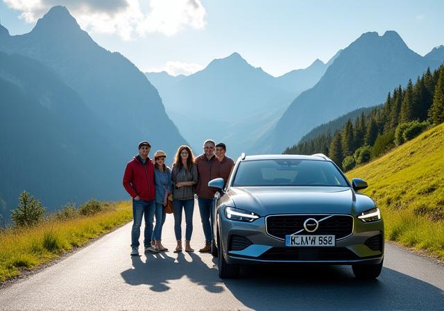 Touristen bei Autoreise in der Schweiz